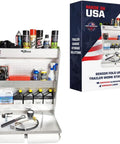 Trailer Door Cabinet Organizer With Flip Out Work Tray, Aluminum Garage Shop Storage System For Aerosols, Oils, And Tools