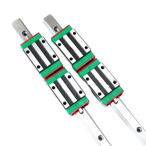 Top Shelf Linear Motion Guide Slider And Rail Set Packing Four Reliable Hgh25Ca Slides on two steel rails for 3D printer mods.