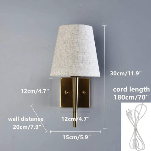 Mid Century Modern Plug In Wall Sconce Set With Beige Fabric Shade Antique Gold Finish 1 Light Indoor Wall Lamp For Hallway Bathroom Vanity Reading Nook Easy Install Pair