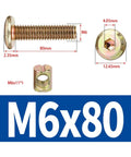 M6x80 heavy duty furniture screw and hammer nut set for solid wood assembly, 80mm long, durable carbon steel.