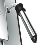 Sleek chrome milk frother attachment on the Game Changing Bean To Cup Automatic Coffee Maker With Creamy Frothed Milk And Slick Silver Black Design For Your Daily Grind And Smooth Espresso Or Cappuccino Sips All Week Long.