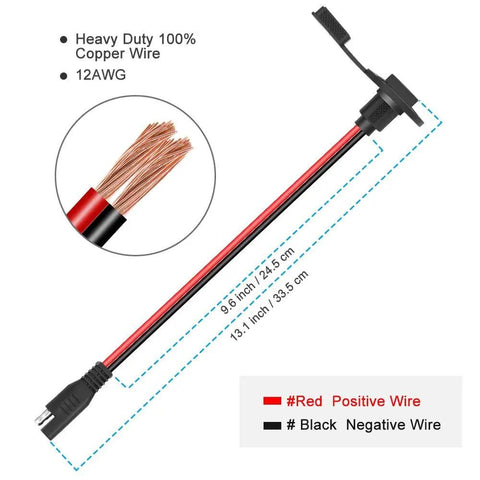 Beefy Weatherproof SAE Connector Power Cable Set 12AWG Extension Sidewall Port Flush Mount Quick Connect for solar panels