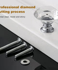 Sparkling Crystal Diamond Glass Cabinet Knob Set 30mm 1.18 Inch Clear Crystal Pulls With Three Size Screws For Dresser Cabinet Closet Doors Upgrade For Your Home Decor, clear knob with screws