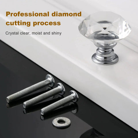 Sparkling Crystal Diamond Glass Cabinet Knob Set 30mm 1.18 Inch Clear Crystal Pulls With Three Size Screws For Dresser Cabinet Closet Doors Upgrade For Your Home Decor, clear knob with screws