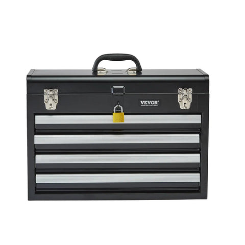 Rock Solid Portable Metal Tool Box With Four Deep Rollout Drawers And Smooth Ball Bearing Slides Secured By A Heavy Duty Lock For Pickup Truck Storage And Weekend Wrenching Projects