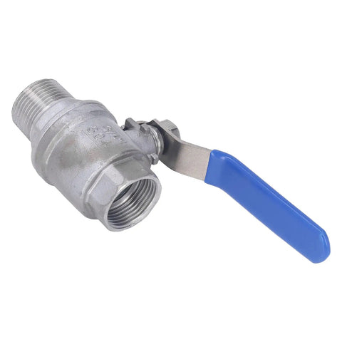 Heavy Duty Three Quarter Inch Npt Stainless Steel Ball Valve For Water Oil Gas Lines Featuring Rock Solid Shutoff And Zero Drip Leak Protection Engineered For Slick Flow And Tough Grind Use, showing threaded ports and blue handle.