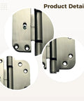 Close-up of heavy duty 4 inch wood door hinge with brushed nickel finish and six hole design, round corner, adjustable for smooth swing.