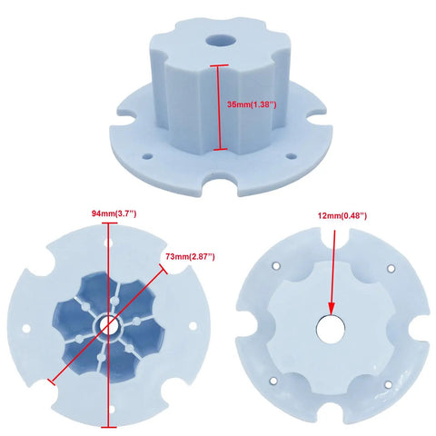 Two Pack Tire Adapter Connection Clips For Ride On Toy Cars Powered Wheels Upgrade Rubber Tires Replacement Parts Works With 6V 12V And 24V Electric Cars Easy Install Gearbox Motor And Big Wheel Clip Accessories, blue clips with measurements shown