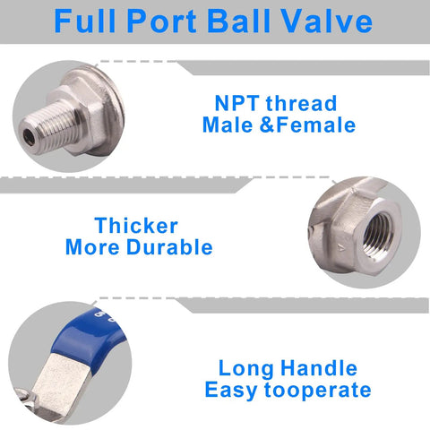Diagram of Two Pack Full Port Ball Valve One Quarter Inch Male To Female NPT Stainless Steel 304 Built Tough For Water Oil And Gas 1000 WOG