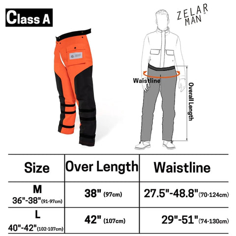 Chainsaw Chaps With 8 Layer Protective Material Adjustable Apron Wrap, Class A Cut Resistant Pants Size Chart