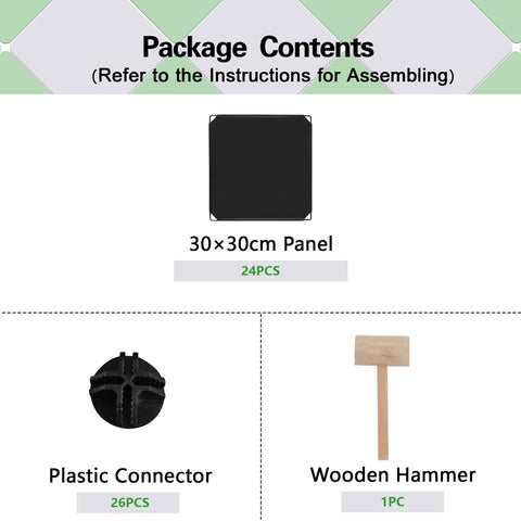 Six Cube Storage Organizer Set For Wardrobe And Home, 30x30cm panel, plastic connector, wooden hammer, assembly components view