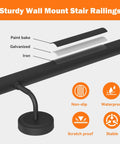Top Shelf 7 Foot Industrial Pipe Stair Handrail In Classic Matte Black Finish showing detailed wall mount assembly features.
