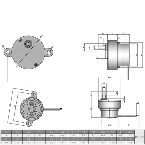 Technical drawing of 2 Pack DC 6V Micro Gear Motors With Dope Compact Reducer For RC Cars And Robots, DIY Toy Builds