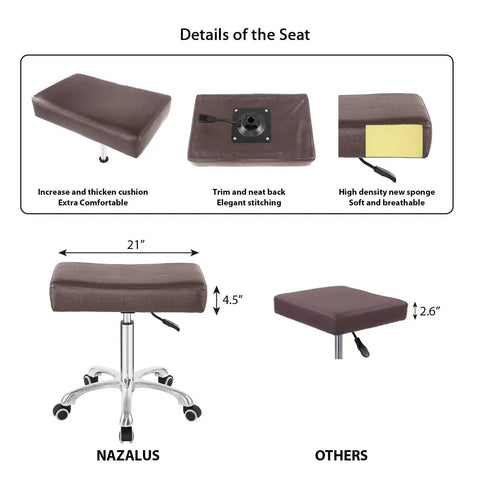 Comparison of Heavy Duty Rolling Swivel Stool With Wheels and other stools, highlighting cushioned seat, height, and breathability.