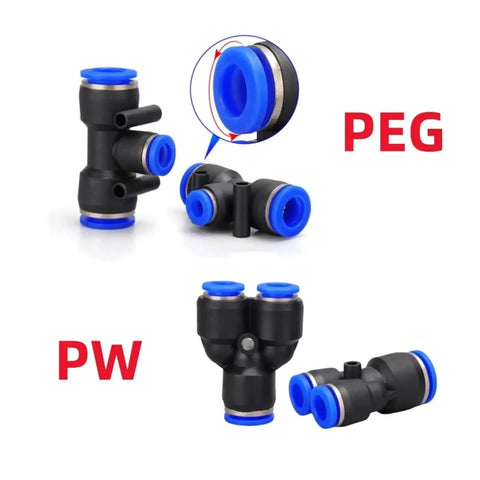 Grab This Awesome 100 Piece Pneumatic Push To Connect Fitting Kit With Quick Hose Assembly For Air And Water Systems Matching 4Mm 6Mm 8Mm 10Mm 12Mm 14Mm 16Mm Tubing Perfect For Compressors And Industrial Gear; black PEG and PW fittings with blue seals