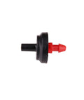 Pressure Compensating Dripper One Half GPH for Drip Irrigation, 50-Pack Red and Black, side view, install on feeder line or tubing.