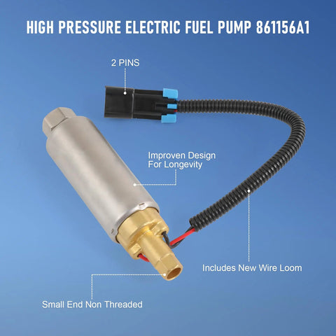 Beefed Up High Pressure Electric Fuel Pump Replacement For EFI MPI V6 V8 Marine Engines with wire loom and non-threaded end