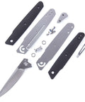M63 DIY Folding Knife Kit With Dual Bearing Flipper Parts Kit Black G10 Handle Scales Gift Box Included laid out in pieces