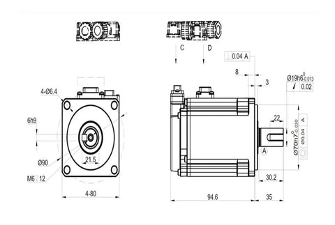 Technical drawing of 750W AC Servo Motor Driver Kit For Industrial Automation 220V 3000 RPM 2.39 Nm Torque 17 Bit Encoder Without Brake