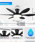 51 Inch Black Modern Ceiling Fan With Lights Remote App Control Quiet DC Motor Dimmable LED Reversible Flush Mount