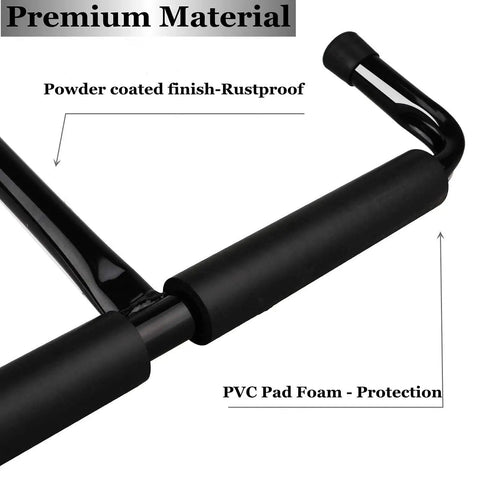 Close-up of black Overhead Garage Storage Hooks Rack Ceiling Mounted Heavy Duty Utility Hooks with rustproof finish and foam padding.