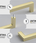Close-up details of Set Of 20 5 Inch Brushed Gold Cabinet Handles With Square Style Design Premium Stainless Steel Drawer Pulls.