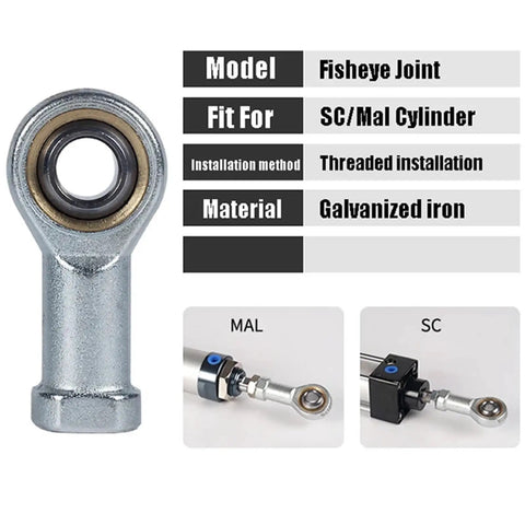 Fisheye Joint Female Piston Rod End Ball Head for Universal Pneumatic Cylinder U Fitting Mounting Knuckle Bearing with Internal Thread and 8mm Hole Heavy Duty Industrial Grade Build, galvanized iron