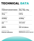 Technical data of Analytical Balance 500g Capacity With 0.001g Precision, showing specifications and dimensions.