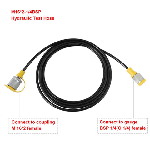 Hydraulic Pressure Test Hose 2m Long M16x2 Female To Female Connector with yellow ends for hydraulic system diagnostics