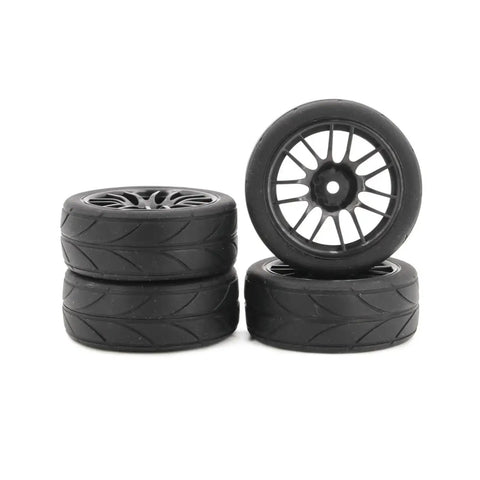 65mm Rubber On Road RC Car Tires Set For One Tenth Scale Racing Four Piece Wheel Rim Upgrade For HSP HPI Models Grippy On Road Tires