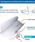 Fast Dry Dye Sublimation Paper Roll 95gsm 24x164ft For Heat Transfer Printing On F570 Printers High Ink Absorption Up To 400 Percent Premium Quality Pro Grade 2 Inch Core US Stock with illustration on distinguishing print sides.