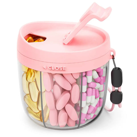 7 Compartment Pill Organizer For Travel With Anti Mix Design, Wide Mouth For Easy Access, BPA Free Patented Pill Container In Pink