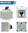 Dimensions of Beefy 63A Rotary Changeover Switch With Master Box Exterior Enclosure 660V 3 Position 2 Pole 8 Terminal Cam Switch