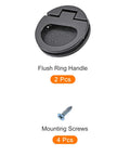 2 Pack Zinc Alloy Flush Ring Pull Handles 43.5mm OD x 7mm Deep with Screws Black Slam Latch with mounting screws