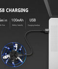 Flying Spinner UFO Drone Hand Controlled Mini Fidget Toy charging via USB on a laptop, highlighting easy USB charge feature.