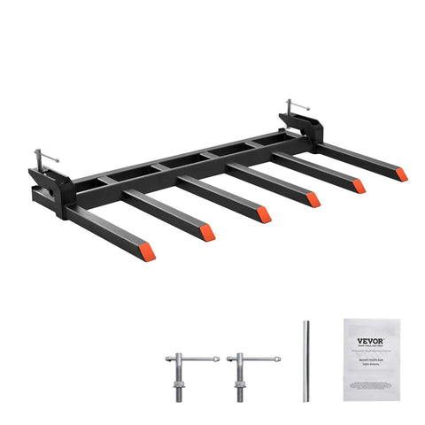 Clamp On Debris Forks For 60 Inch Buckets With 10mm Thick Ends And 4560 Lbs Load Capacity, showing five orange-tipped tines