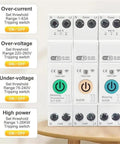 Smart WiFi Circuit Breaker 63A DIN Rail Remote Control Switch With Metering For Home Automation Voice Activated Dual Thermal Magnetic Protection And Rapid Fault Interruption, front view
