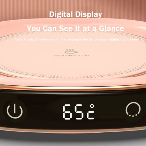 Desk Coffee Warmer With Auto Shut Off And Three Heat Modes Keeps Your Daily Brew Cozy Till The Last Sip Led Touchpad Display showing 65°C temperature.