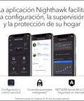 Three smartphones displaying Nighthawk app interface for Tri Band WiFi 6E Router With 6GHz Band For Ultra Fast Gaming And 4K 8K Streaming.