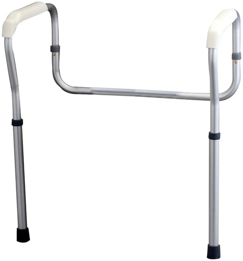 Rock Solid Adjustable Toilet Rails And Bathroom Grab Bars Breezy Click Setup Heavy Duty Safety Frame For Seniors Helping You Stand Up Stronger Grey daily independence aid, lightweight grey aluminum frame with cushioned grips.