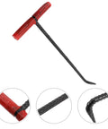 Heavy Duty Steel Manhole Cover Opener With Solid T Handle Grip Rust Resistant Multi Purpose Pull Lifter Hook For Sewer Lid Snagging And Jobsite Hauls No Sweat Tradesman Gear, close-up of T handle and gripping section.