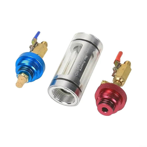 Noteflora Auto AC Maintenance Kit With Visual Oil Filter And Brass Injector Tool features blue and red valve connectors and a visual oil monitor.