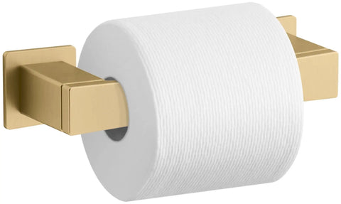 Honesty Toilet Paper Holder With Pivoting Arm Durable Metal Construction Corrosion And Tarnish Resistant Finish Coordinates With Honesty Faucets Accessories And Shower Components Includes Easy To Install Hardware in brushed brass with toilet paper