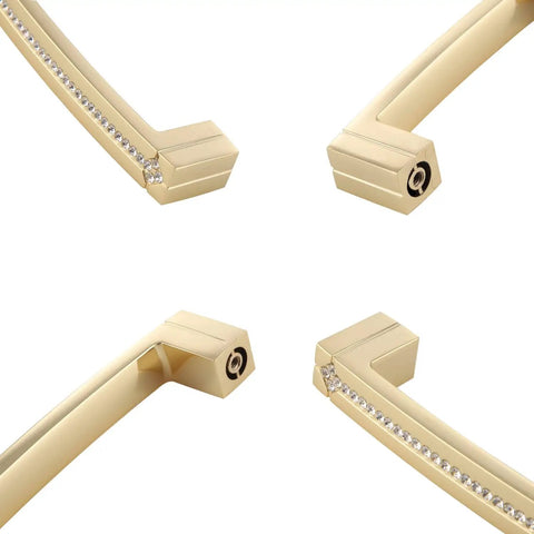 Gold Crystal Cabinet Pulls For Kitchen And Bathroom, 3.8 Inch Hole Centers, Zinc Alloy With Czech Crystals, modern angles view