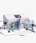 Heavy Hitter Automatic Cable Winding Reel With Digital Meter Counter and Precision Cutting Touchscreen for Fiber Optic Power and Data Cords, shown in machine view.