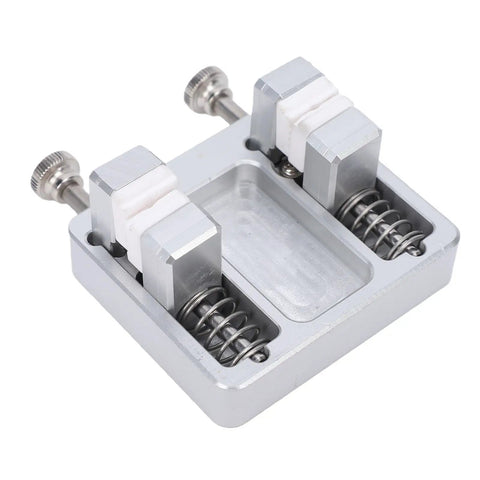 Heavy Duty Soldering Clamp with Slip Free Ceramic Jaws And Adjustable Wire Welding Fixture Featuring 11mm Opening, showing ceramic jaws and metallic springs.