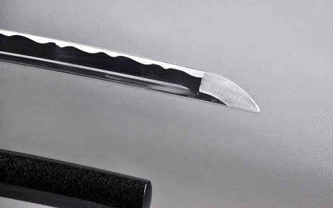 Practice Katana Sword With Full Tang Aluminum Steel Blade Blunt Edge For Safe Iaido Training close-up of blade tip