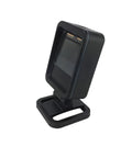 Flexible Hands Free Presentation Barcode Scanner 1D 2D And PDF417 With USB Cable, side view showing large reading window and stand.