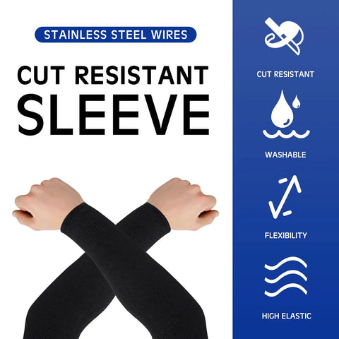 Person wearing black Arm Sleeve Guards for Men and Women, 2 Pairs Protective Forearm Sleeves, showcasing cut resistance and flexibility.