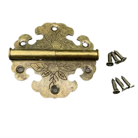 Two Pack Antique Iron Sheet Hinges With Soft-Close Damping For Retro Outward-Opening Wardrobes And Furniture In Bronze With Screws